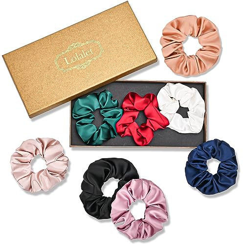 Lolalet Hair Scrunchies Satin Scrunchies for Women, Soft Hair Ties Scrunchy Cute Ponytail Holder Hair Accessories with Elastic Hair Bands for Girls Thick Thin Curly Hair -8 Pack, Style G