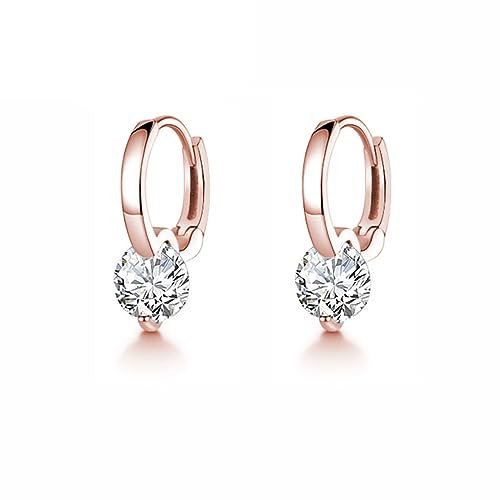 SLUYNZ Sterling Silver CZ Hoop Earrings for Women Teen Girls Minimalist CZ Hoop Earrings Huggie (C-Rose Gold)