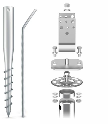 Maxerio 1 kit de fondations à vis TILT 100 cm avec support de poteau de 8 cm (angle en U - galvanisé à chaud) - Ø 60 x 2 mm - M12
