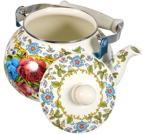 PRETYZOOM Pentola Smaltata Teiera Floreale Bollitore Floreale Con Fischio Bollitore Per Il Tè Fischio Teiera Smaltata Whistling Teapot. Abito Smalto Papà Tuta Di Acciaio Inossidabile