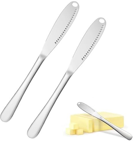 FIBOUND 2 Confezione da Spalmatori per Burro in Acciaio Inossidabile, Coltello da Burro Multifunzionale, Gadget 3 in 1 per Affettare il Pane E Tagliare il Burro - Acciaio Inossidabile