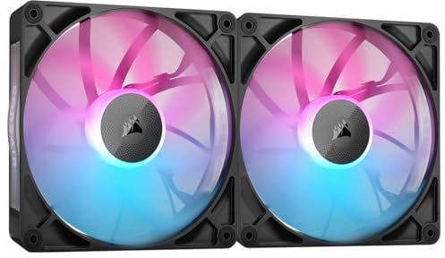 Corsair iCUE LINK RX140 RGB 140mm PWM-Lüfters mit iCUE LINK System Hub - Magnetisches Kuppellager - Dual Pack - Schwarz