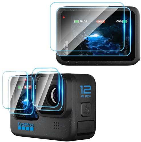 Hianjoo 2+2+2 Pièces Protection Écran Compatible avec GoPro Hero 12/11/10/9 + Caméra Objectif Protecteur Film [Clarté HD] [9 Dureté]