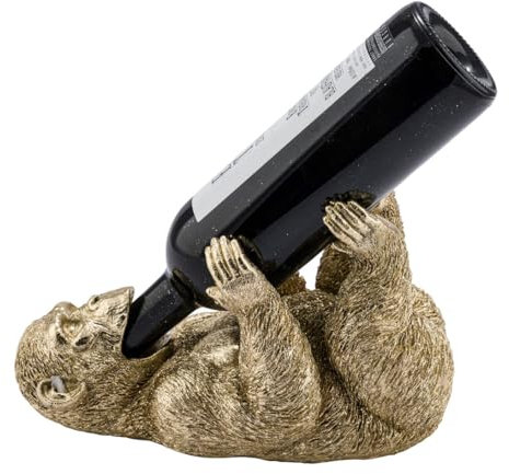 itsisa Flaschenhalter AFFE, Gold - Affen Skulptur, Wein Flaschen Halter Karibik, exotische Geschenkidee