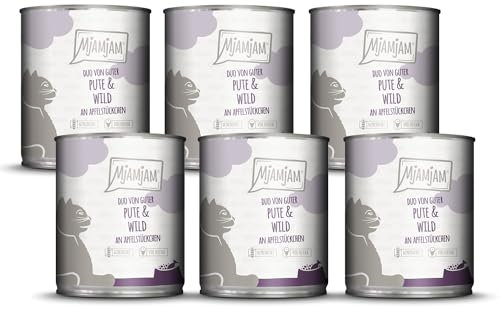 MjAMjAM - Premium Nassfutter für Katzen - DUO von guter Pute & Wild an Apfelstückchen, 6er Pack (6 x 800g), getreidefrei mit extra viel Fleisch
