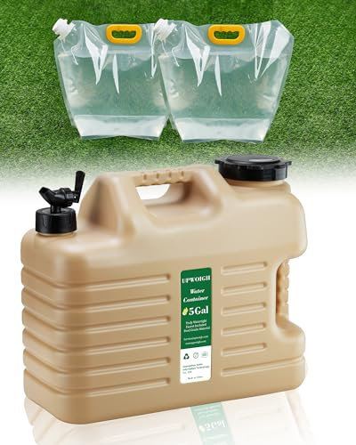 5 Gallon Water Jug and 2.6Gal Collapsible Water Bag Set of 2,BPA Free Thickened Water Storage Containers,Leak-Proof Warm Sand Portable Emergency Water Tank for Outdoors Hiking,Hurricane