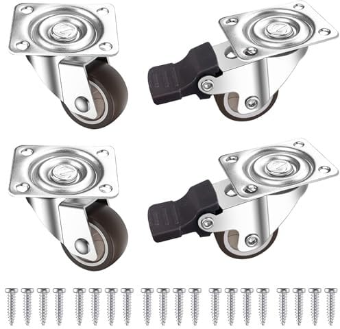 Gentpovth Juego 4 ruedas giratorias silenciosas de 1 pulgada para muebles, con 2 Freno+20 Tornillos, rodaje suave Ruedas Giratorias para Palets Engomadas, Ruedas que No Dejan Marcas para Estanterías