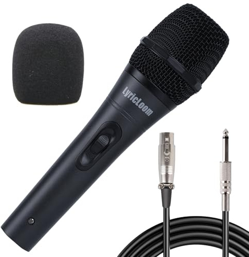 LyricLoom Handheld Dynamic Wired Microphone, Metal 16.4ft XLR Cable with Switch Vocal Corded Microphone for Karaoke,sinhing and Speaker, Black Color