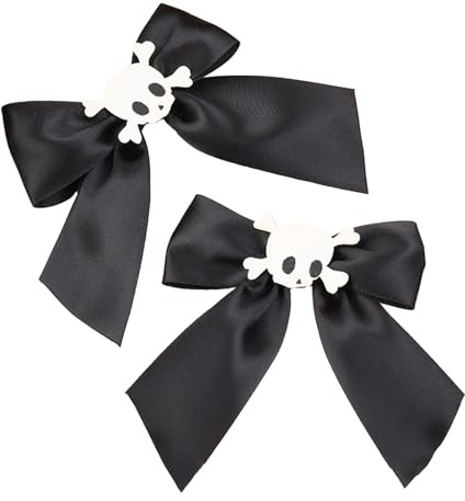 YOUNAFEN Y2K Haarspange mit Schleife und Totenkopf-Form, Haarspange für Weihnachten, Halloween, Seitenhaar, Pferdeschwanz, Haarnadeln für Teenager, Schwarz, 1 Paar