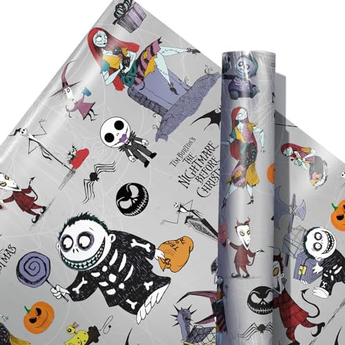 Geschenkpapier Nightmare Before Christmas, Geschenkpapier, Großpackung, Kunstpapier, flach gefaltet, für Babyparty, Nightmare Before Christmas, Geburtstag, Party, Dekorationen, Hochzeit, DIY,