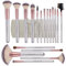 PORTENTUM Pinceaux maquillages Lot de 18 avec étui de voyage, manche en bois professionnel Kabuki en fibre synthétique de qualité supérieure pour fond de teint
