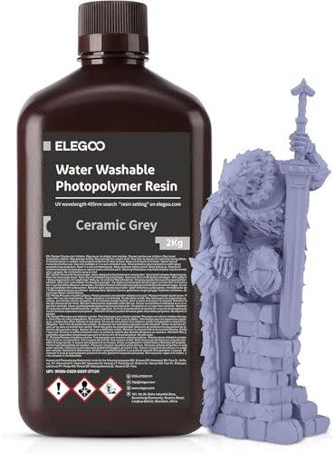 ELEGOO Resin Wasser Abwaschbar 2kg Grau, 405nm LCD UV-Härtung 3D Drucker Resin Water Washable Resin für MSLA/LCD/DLP Resin 3D Drucker