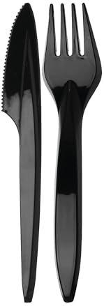 daybays Plastikbesteck Set 200x Plastikgabel 200x Plastikmesser Mehrweg Geschirrset Partybesteck Plastikgeschirr Mehrwegbesteck Spülmaschinenbeständig (Schwarz, 200Gabel+200Messer)