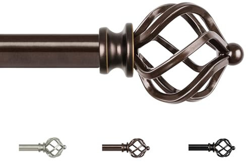 KAMANINA Vorhangstange Bronze 80 to 292CM Lang, Dekorativ Gardinenstangen Ausziehbar mit Twisted Cage Endstück, Vorhangstange für Fenster, Wohnzimmer, Schlafzimmer