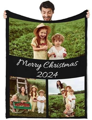 JIOJOG Personalisierte Foto Decke,Foto-Bedrucken Weich aus Flanell Decken, Decke Mit Foto und Text,Personalisierte Geschenke für Weihnachten 2024 für Mama, Papa, Kind, Freund Oder Liebhaber