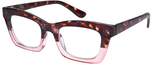 EyeOrion 1 paio di occhiali da lettura da donna con grandi lenti quadrate e cerniere a molla, Colore: rosa., +1.50