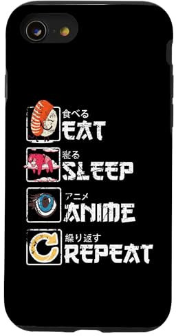 iPhone SE (2020) / 7 / 8 Kawaii Anime - Eat Sleep Anime Repeat - Vintage Retro Anime Case