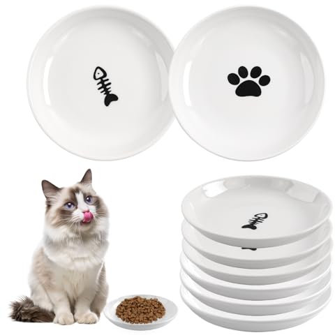 Galerie SV 6 Stück Futternapf für Katzen - Napfset Keramik - Erhöhter Fressnapf - Weiss (Mix und Match)