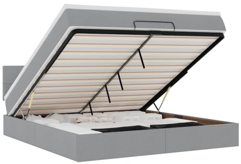 vidaXL Ottoman-Bett mit Matratze Hellgrau 160x200 cm Stoff, Bettrahmen, Bettgestell mit Stauraum, Polsterbett, Bettgestell, Bettrahmen mit Stauraum