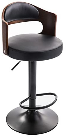GELASIGE Office Chair Faux Leather Wooden Backrest And Black Paint Finish Adjustable Lift Height Retro Bar Stool Swivel Bar Stool Office Chair Home Office Desk Chairs