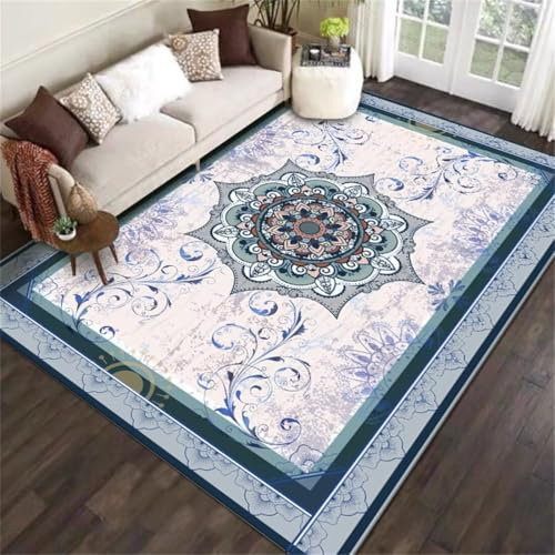 ROSURUG Anti Rutsch Matte Area Rugs 60X90CM Wohnzimmerteppich kreatives Blumendesign kältebeständig Schallabsorption pflegeleicht Eingangstür Deko Vorleger Teppich blau