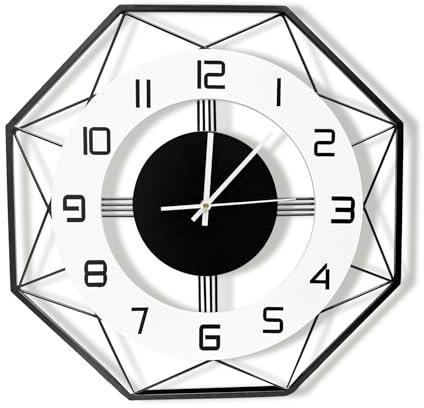 TopCity Große klassische Wanduhr, 70 cm, Schwarz und Weiß, Metall, leise, nicht tickend, große Uhren, moderne, dekorative, batteriebetriebene Wanduhr für Wohnzimmer, Küche, Esszimmer, Büro