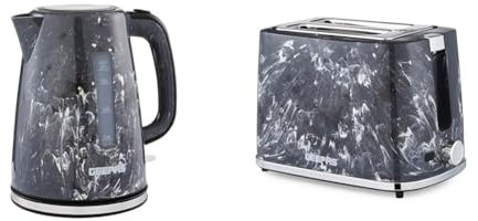 Geepas 1.7L 2200W Cordless Electric Kettle, 900W 2 Slice Bread Toaster Combo Set | 360° Rotational Base Concealed Heating & Strix Control 7 Level Browning Control Crumb Tray | Black | Skye