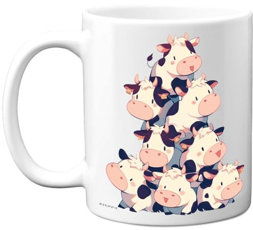 Cow Gifts - Pyramid of Animals - Happy Birthday Gifts Cow Mother's Day Presents, Gift Father's Day, 11oz Ceramic Dishwasher Safe Premium Mugs