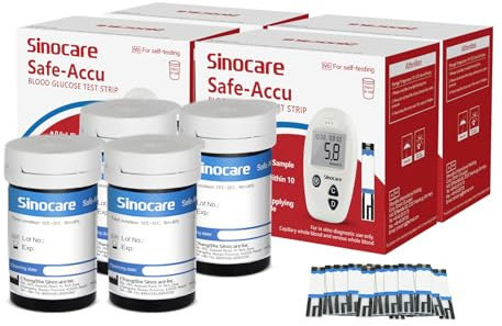 sinocare Tiras Glucosa sin Lancetas, 200 x Tiras de Prueba de Glucosa solo para sinocare safe-accu, Medidor de glucosa en sangre tiras de prueba diabetes strips reactivas