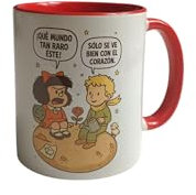 Taza Principito y Mafalda – Taza de cerámica 350ml con frases filosóficas e ilustración literaria – Regalo original para lectores, profesores, amigas o fans del humor gráfico