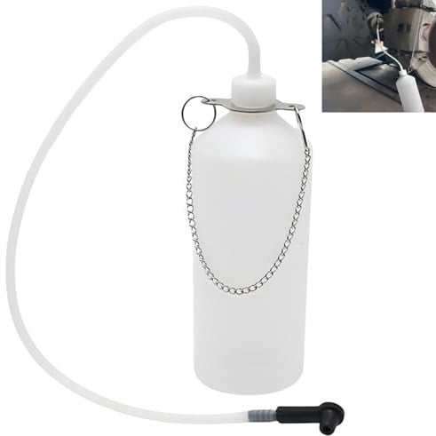 1L Brake Bleeder Bottle with 60cm Tube & Rubber Connector Adaptor, Brake Bleeding Device Fits Most Bleeder Screws to Collect Brake Fluid, Hanging Hook Bleed Device for Automobile Motorcycle