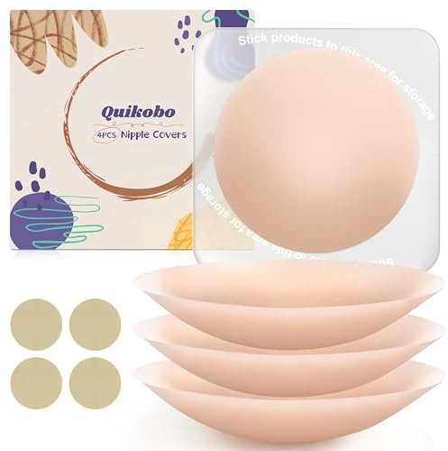 Quikobo Nippelpads - 4 Stück Nipple Covers ultradünn aus Silikon für Damen - Wiederverwendbar & Waschbar Brustwarzenabdeckung - Klebe BH Mit Aufbewahrungs Board