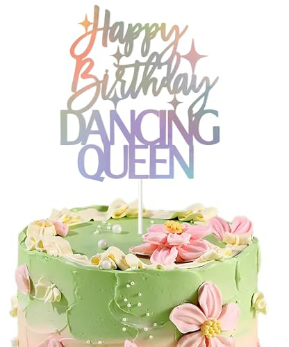 Happy Birthday DANCING QUEEN Cake Topper - Large Glitter Retro Disco Theme Party Decoration for Women's Birthday, 70s 80s Music Dance Party Supplies
