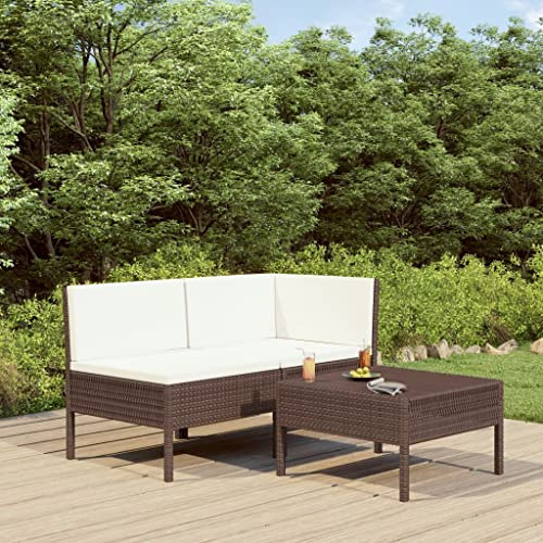 Teenpull 3-TLG. Garten-Lounge-Set mit Auflagen aus braunem Poly Rattan, wetterfest für Terrasse, Balkon und Außenbereich, Bequeme Sitzgruppe