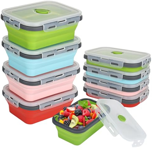 YYTECH 4 Piezas Juego de Caja de Pan Plegable, 550ML Cajas de Conservación Plegables, Cajas de Conservación con Tapa, Caja de Silicona Plegable con Tapa, Caja de Almuerzo Plegable, Para Almacenamiento