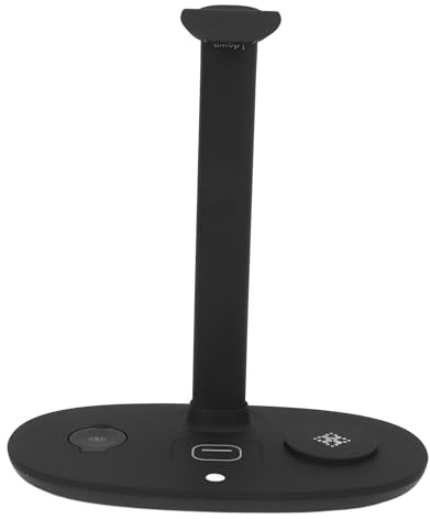 Yctze 4-Zoll-Ladeständer mit 15 W für Telefone, Geräte und Ohrhörerhalter – Design (Black)