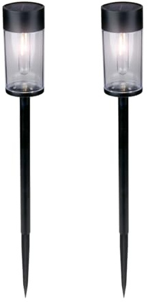 GRUNDIG Solarleuchte für den Außenbereich, 2 Stück – Solarleuchte für den Garten mit Erdspieß – warmweißes Filament – wasserdicht IP44 – Akkulaufzeit 6-8 Stunden – einfache Installation
