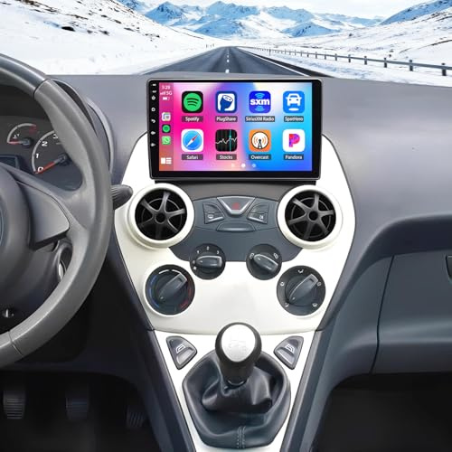 2+64G Upgrade Car Stereo for Ford Ka 2008-2014 with Carplay Android Auto 9 IPS Touchscreen GPS Navi WiFi Bluetooth FM/RDS Spilt Screen SWC Mirror Link Backup Camera Mic