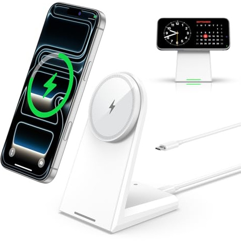 NANAMI 25W Induktive Ladestation kompatibel mit MagSafe Ladegerät | 25W Schnelles Laden Für iPhone 17 Air 16 Pro Max 15 Plus 14 13 12 Mini & AirPods, Starke Magnetkraft, Selbstanpassenden Licht