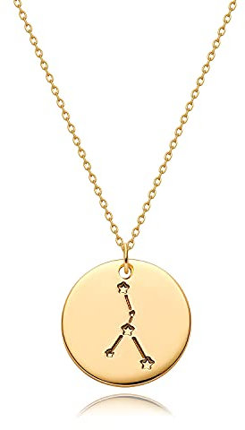 Mevecco Gold Necklace Coin Disc Zodiac 12 Constellation Star Connected Engraved Horoscope Sign Astrology Pendant 18K Gold Plated Chain Dainty Personalized Simple Jewelry