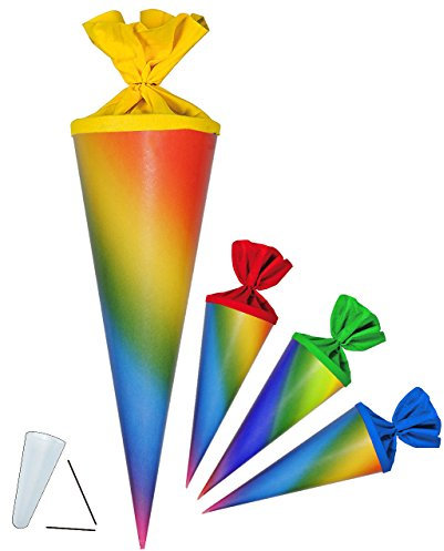 alles-meine.de GmbH Schultüte - Regenbogen Farben - 35 cm - rund - Filzabschluß - mit/ohne Kunststoff Spitze - Zuckertüte Regenbogenfarben - zum Basteln Bastelschultüte/Rohli..