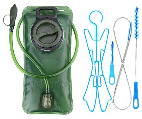 WADEO Trinkblase, 2 l Mit Reinigungsset Für Rucksack Wandern Camping Radfahren BPA Frei Wasserblase Mit Mundstück Militär Trinkbeutel Mit Schlauch