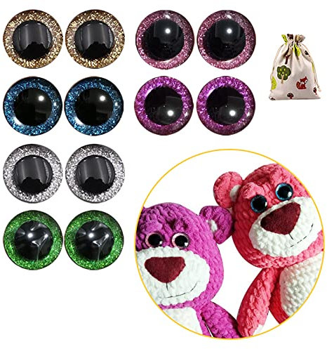 KOOSUFA Sicherheitsaugen Glitzer Bunt Augen Teddy Puppenaugen Kunststoffaugen Puppe Augen Teddyaugen Mit Unterlegscheiben (Mehrfarbig, 25 mm (12 Augen/ 6 Paar))