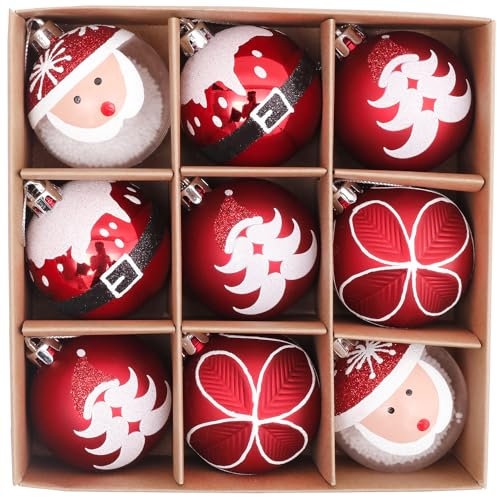 Valery Madelyn Christmas Baubles, 9pcs 6cm Red and White Christmas Ball Ornaments for Tree Decorations