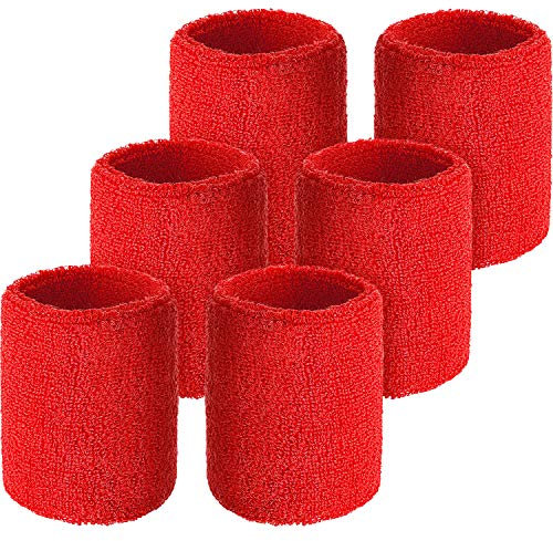 6 Stück Handgelenk-Schweißbänder, Tennis-Armbänder, saugfähige Schweißbänder für Fußball, Basketball, Laufen, athletische Sportarten und Training (rot)