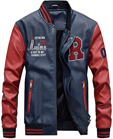 FTCayanz Herren Baseball Mantel Jacken Langarm Bomberjacke Winterjacke Stehkragen Freizeit Fliegerjacke Übegangsjacke Dunkelblau L