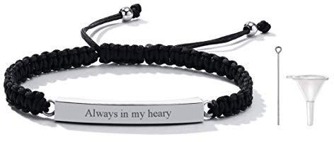 PJ JEWELLERY Personalisierte kundenspezifische Edelstahl Feuerbestattung Urne Armband ID Bar Geflochtenes Armband für Asche Halter Andenken Medaillon für Frauen Männer
