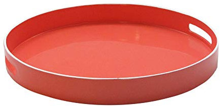 Trina Turk Round Serving Tray- Indoor & Outdoor Platter for Home Entertaining, Cocktail Hour, Snacks, Decorative Display for Jewelry, Candles, Barware, Perfume, 15, Red/White
