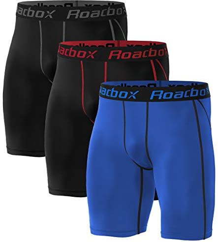 Roadbox Compression Shorts Mens 3 Pack, Sports Underwear Protect Leg Skin Base Layer Shorts for Running, Gym, Shorts, Cycling, Rugby Red