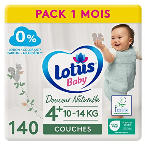 Lotus Baby Douceur Naturelle Windeln 10 14 kg Pack 1 Monat, weiß, Größe 4+ (140 Stück)